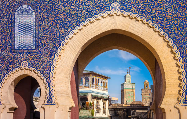 bab bou jeloud gate (the blue gate) located at fes, morocco